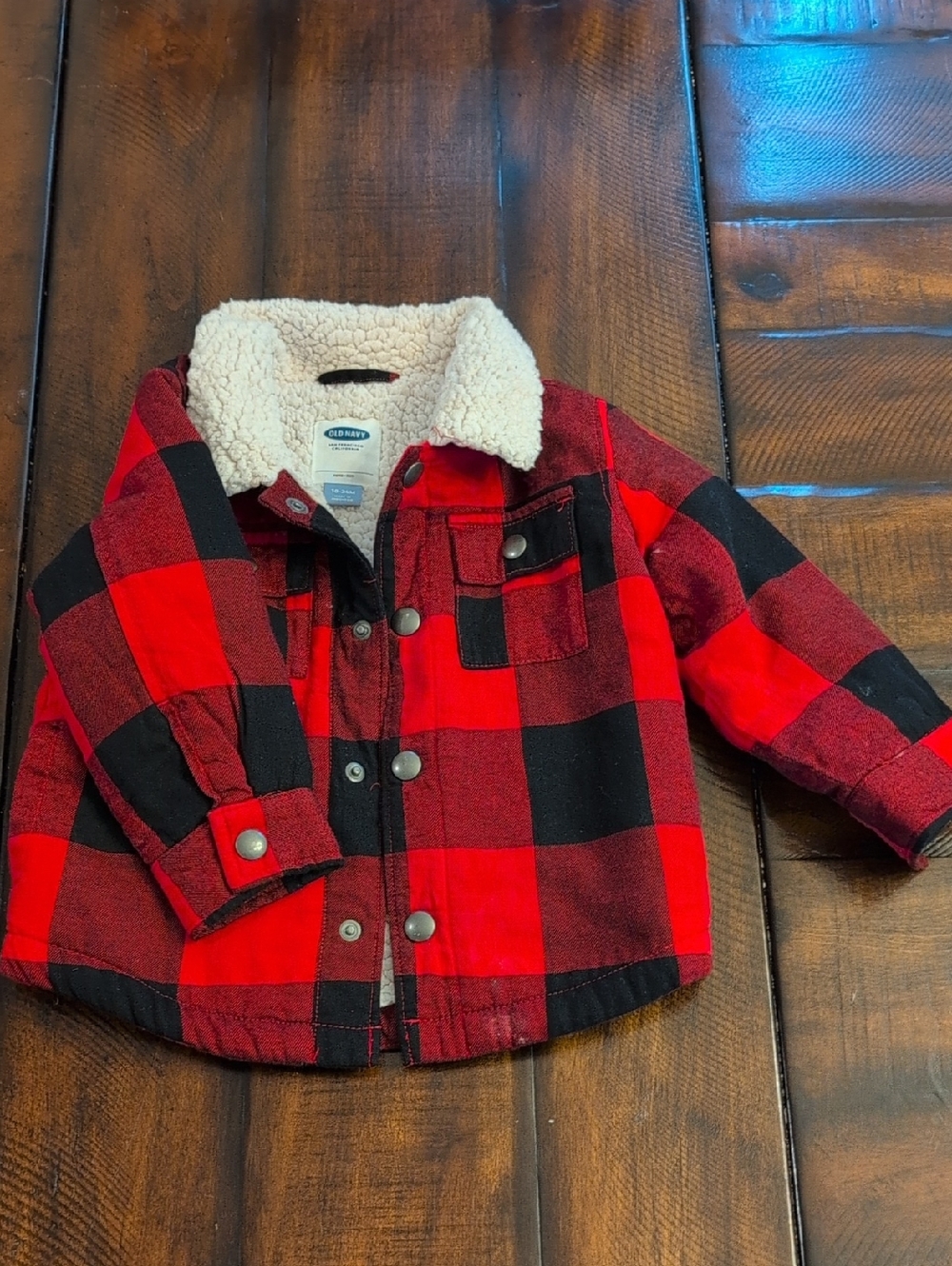 Old Navy Toddler 18-24 Mo. Red and Black Buffalo Plaid Sherpa-Lined Jacket